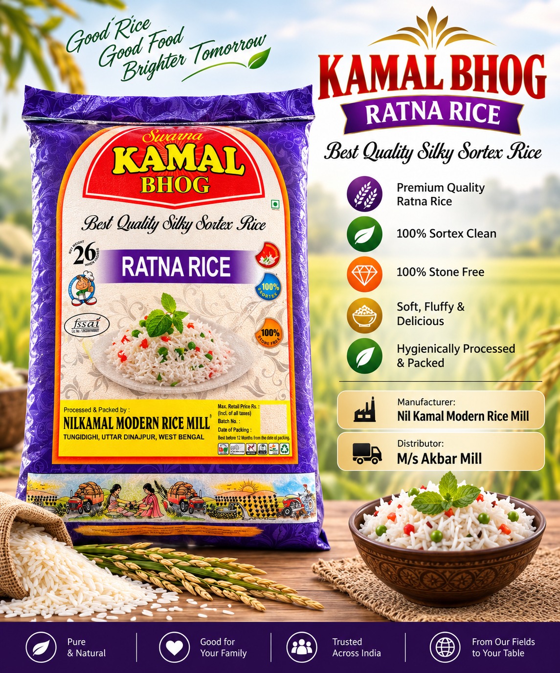 Kamal Bhog Ratna Rice product packet from Akbar Mill