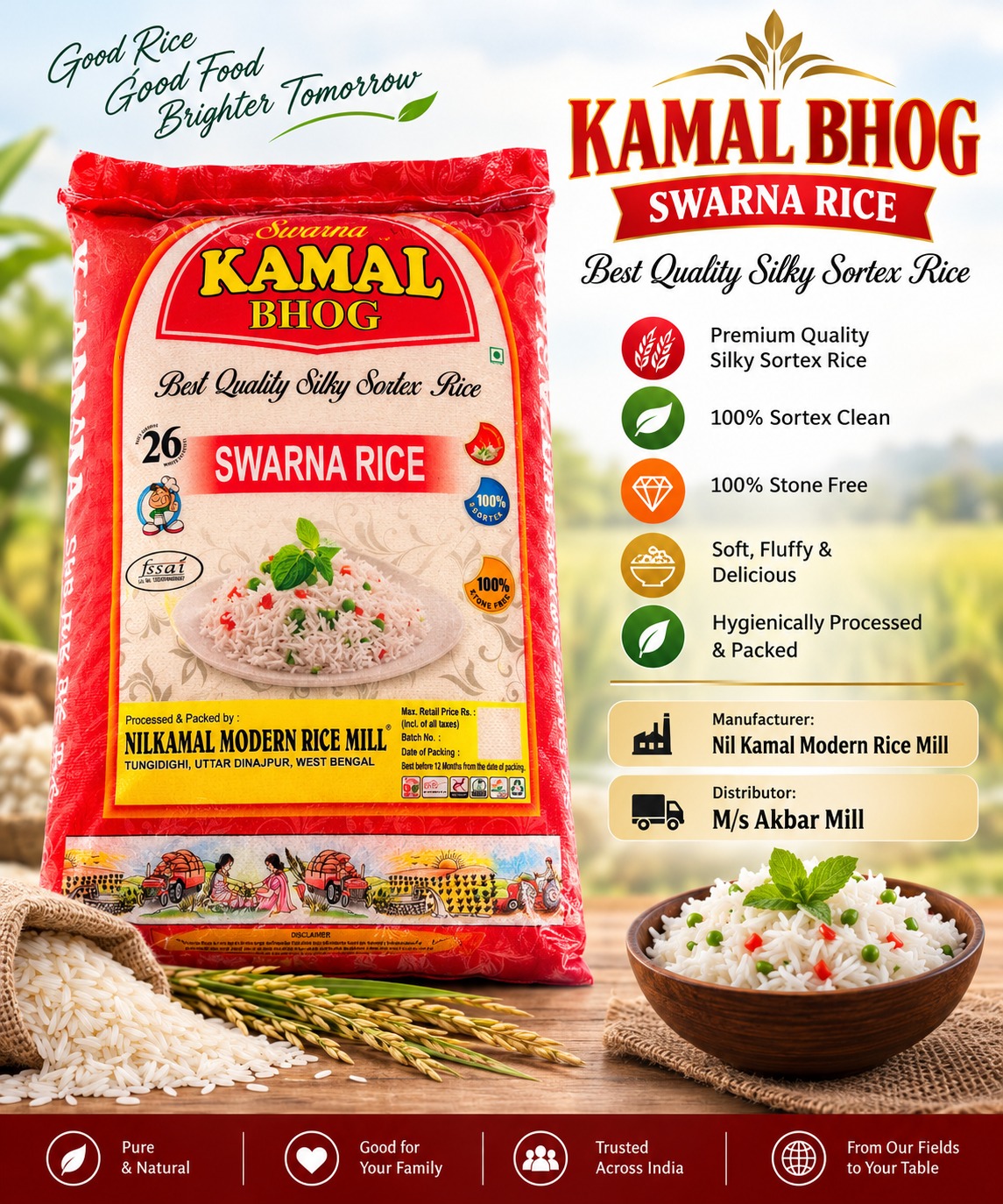 Kamal Bhog Swarna Rice product packet from Akbar Mill