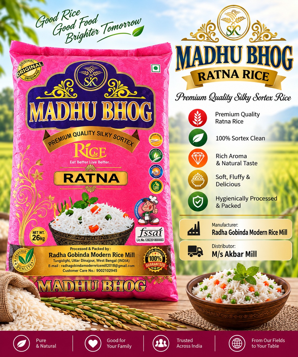 Madhu Bhog Ratna Rice product packet from Akbar Mill