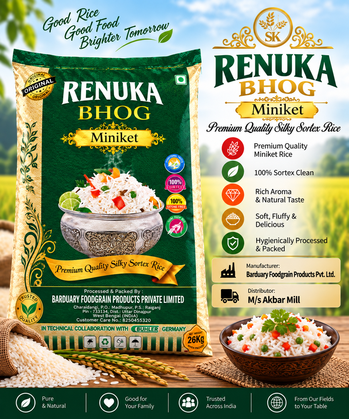 Renuka Bhog Miniket Rice product packet from Akbar Mill
