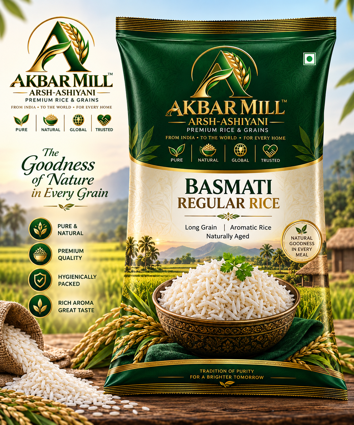 Arsh-Ashiyani Basmati Regular Rice product packet from Akbar Mill